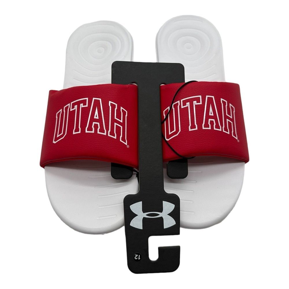 Under Armour UA Utah Utes‎ Ansa Collegiate Slides Sandals Size 12 NCAA Red White